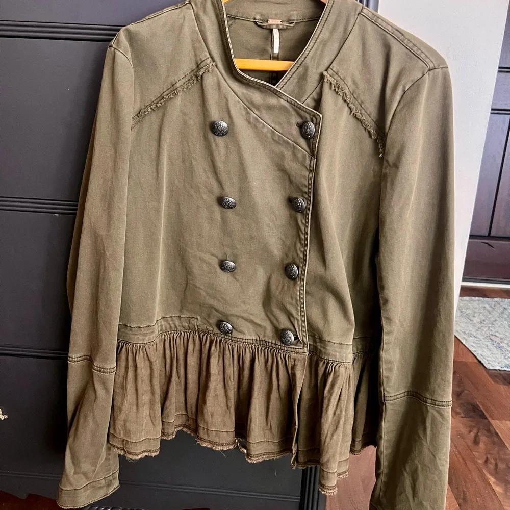 Free People Olive Green Military Jacket with peplum - Picture 5 of 10